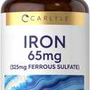 Carlyle Iron Ferrous Sulfate 365mg, 65 mg | 400 Tablets | Non-GMO, Gluten Free, and Vegetarian Supplement | High Potency, Best By 07, 2027