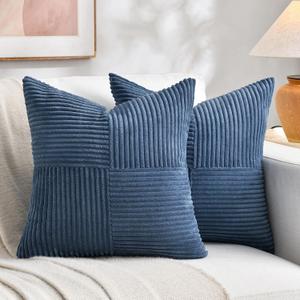 Fancy Homi 2 Packs Dusty Blue Decorative Throw Pillow Covers 18x18 Inch for Living Room Couch Bed, Rustic Farmhouse Boho Home Decor, Soft Corss Corduroy Patchwork Textured Square Cushion Case 45x45 cm