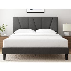 Zinus Full Maya Upholstered Bed Frame with Asymmetric Headboard, Durable Wooden Slats, Sturdy Framework, Noise Free Sleep, No Box Spring Needed, Easy Assembly, Eco Friendly Packaging, Dark Grey