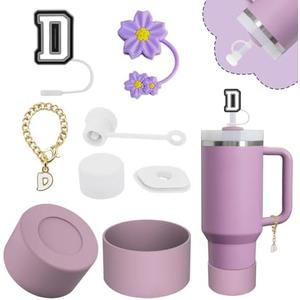 Stanley Cup Accessories Set,Including 2 Pcs 0.4in Straw Cover, 1 Silicone Spill-Proof Stopper Set of 3, 1 Name ID Letter Handle Charm, 1 Silicone Cup Boot Fits Stanley 40&30 Oz Tumbler (D), Pack Of 2
