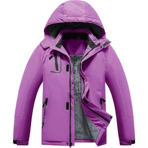 Kid's Waterproof Ski Jacket Warm Fleece Lined Hooded Boy's and Girl's Winter Jacket Breathable Removable Coat (10-12 Years, Purple)