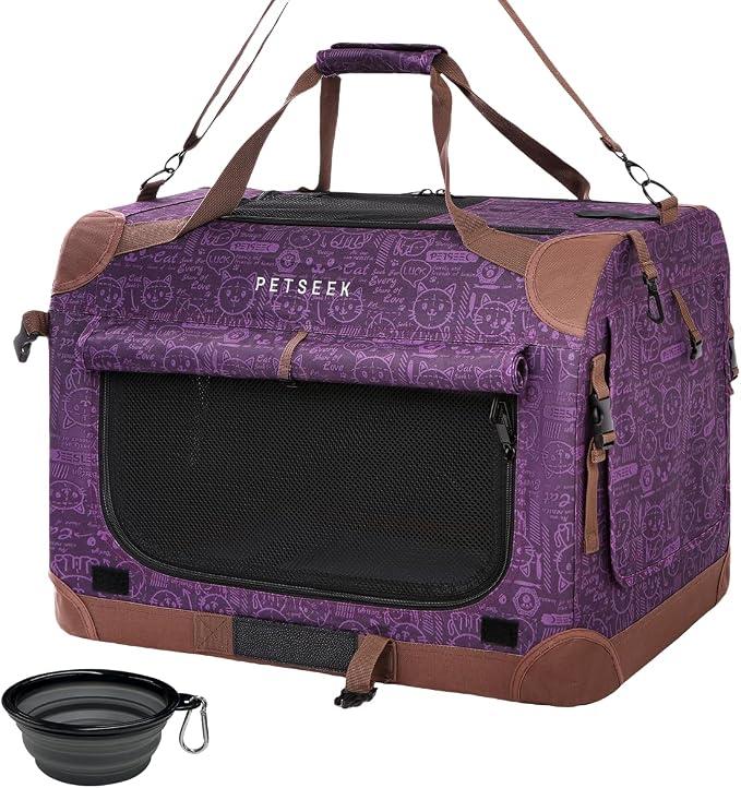 Extra Large Cat Carrier Soft Sided, Portable Small Dog Carrier for 2 Cats, 24"x16.5"x16" Car Travel Folding Comfortable Design, Navy