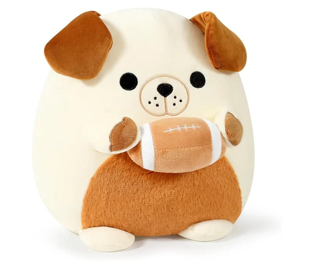 Onsoyours Original Bulldog Plush with Football, Cute 12 inch Sport Dog BrownWhite Stuffed Animal, Ultra Soft Collectible Hugging Gift Puppy Plush Toy