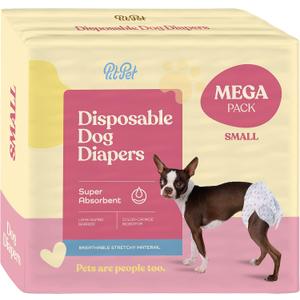 Comfortable Female Dog Diapers - 50-Pack Super Absorbent Disposable Doggie Diapers - FlashDry Gel Technology & Wetness Indicator - Leakproof Diapers for Dogs in Heat, Excitable Urination, Incontinence (Small)