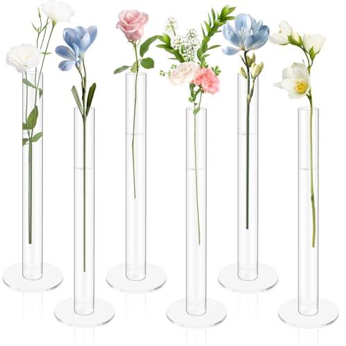 Ninehaoou 6 Pcs Cylinder Bud Vases for Centerpieces, 7.9" Acrylic Clear Small Tall Slim Flower Vases for Single Rose, Home Aesthetic Wedding Table Decorations for Party Desk Decor