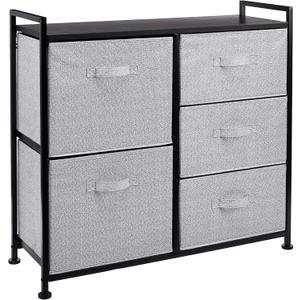 Amazon Basics Closet Organizer with 5-Fabric Storage Drawers for Bedroom, Living Room, Black