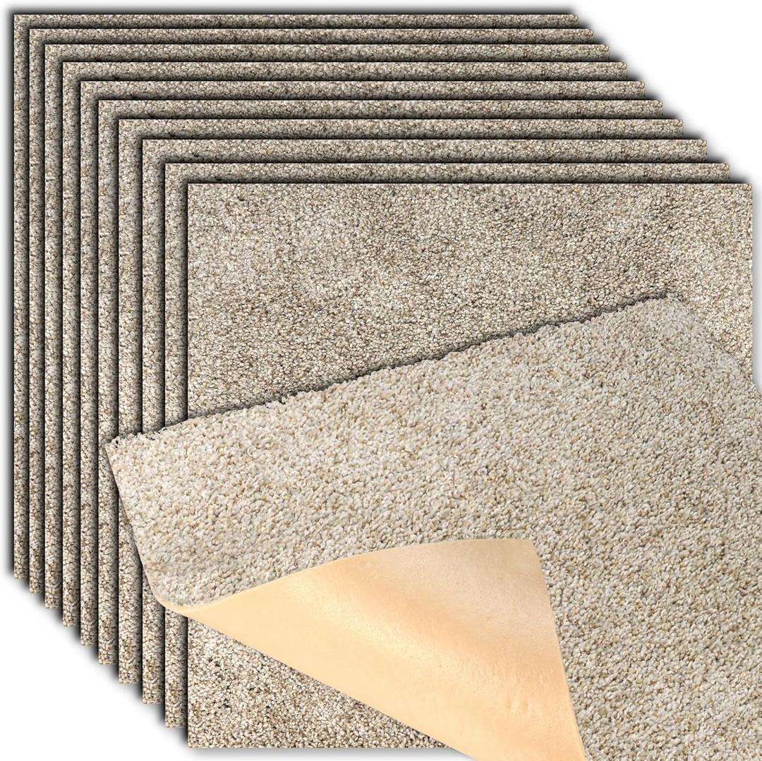 Peak Performance Peel and Stick Carpet Tiles with Attached Cushion, Easy DIY Install, Soft Residential Carpet, Seamless Appearance (Everest, 10 Tiles - 22.5 Square Feet)