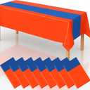 8 Pack 2in1 Orange and Blue Party Tablecloth 54" x 108" Disposable Plastic Table Cloth Rectangle Table Cover for Birthday Themed Party Decoration Supplies