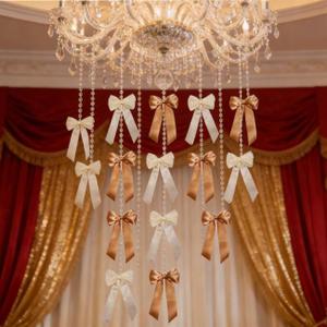 2 x 20Pcs Valentlnes Day Tree Bows Decorations,Galentines Decor Bows Coquette Decorations Bow Hanging String Garlands Lovers Day Decor Wedding Anniversary Birthday Party Supplies