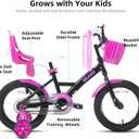 KEANO Zinnia 14 16 20 Inch Kids Bike for Girls Ages 3-10 Years, Girls' Bikes with Training Wheels, Streamers, Basket and Doll Seat, Children Bicycles