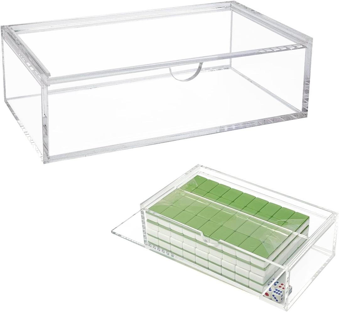 Acrylic Mahjong Case for American Tiles 1.2"0.9"0.5" only,Holds Dice&Chips,Large Capacity Hold Up to 160 Tiles with Mahjong Accessories,Transparent Box for Mahjong Game Set Storage(not include tiles