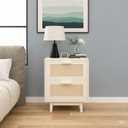 Nightstand with Faux Rattan Drawers, 2-Drawer Bedside Table with Plastic Cane Weave Front, Modern Boho Night Stand for Bedroom, Living Room, Cream