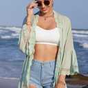Spadehill Summer Women's Solid Color Beach Kimonos Dressy Lace Cover Up Light Weight Cardigan Light Green XL (Green, XL)