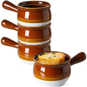 LE TAUCI French Onion Soup Bowls, 22 Ounces Ceramic Soup Bowls with Handles for Soup, Cereal, Chilli, Beef Stew, Soup Crocks Oven Safe and Stackable, Set of 4