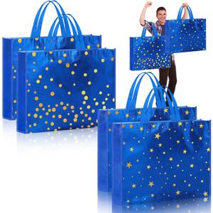 Kajaia 4 Pcs 20 x 16 Inch Extra Large Party Gift Bags for Men Jumbo Gold Stamping Large Tote Bag with Handles Reusable Non Woven Gift Wrap for Father's Day Baby Shower Party Favor Supplies