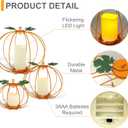 Halloween Light Up Pumpkin Lantern, 3 Pcs Metal Orange Pumpkin Candle Holders with Timer Flickering Yellow LED Candle Lights for Thanksgiving Halloween Harvest Fall Home Decor