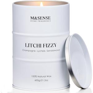 M&SENSE Large Soy Candles Litchi Fizzy Scented 21.2oz 120 Hour Long Lasting Natural Wax Non Toxic, Summer Candle Cozy Home Decor, Relaxing Aromatherapy Gifts for Women Mom Girlfriend