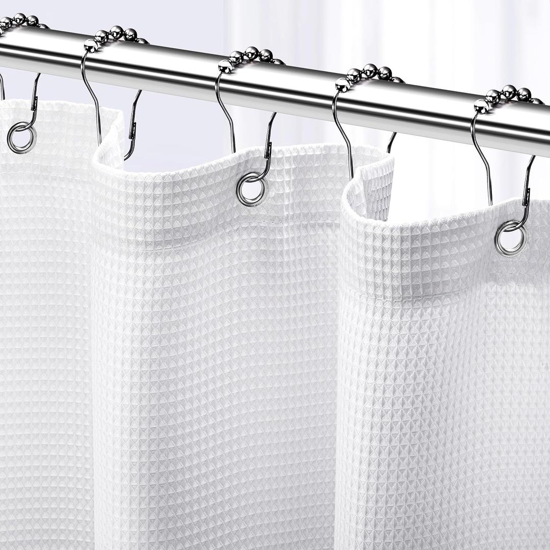 NEATERIZE Stall Shower Curtain White - Hotel Style Shower Curtains for Bathroom with Waffle Design, 36x72 Inches - White Fabric Shower Curtain - Cortinas de Bao Elegantes