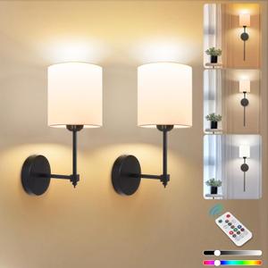 Adetu Wall Lights Battery Operated Wall Sconces Set of 2, 5CCT Black Rechargeable Wall Lamp with Remote & Bulbs,10 RGB Dimmable Colors Wireless Wall Sconces for Bedroom Living Room Hallway (13.8 inch)