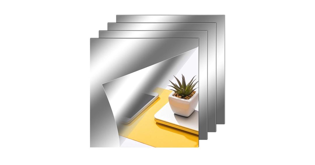 12" x 12" Acrylic Flexible Mirror Sheets, 4 Pack Self Adhesive Mirror Tiles Square Cuttable Mirrors Wall Stickers, Non-Glass Plastic Mirrors Stickers Safety Reflective for DIY Craft Home Wall Decor