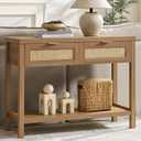 SICOTAS Rattan Console Table with Drawers, Boho Entryway Table Sofa Table, 1 Piece