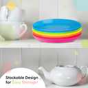 PLASKIDY Kids Plates Set of 12 - Toddler Plastic Dinner Plates - BPA FREE, Microwave & Dishwasher Safe, Brightly Colored 7 Inch