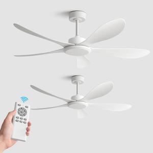 56 Inch White Ceiling Fan High Air Volume,ABS Fan Blade 6-Speed Reversible Quiet DC Motor, No Light Ceiling For Bedroom Living Room Patio Porch Office Gym