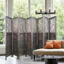 Lyngins Room Divider 8 Panel Wood Carved Room Dividers 5.6FT Hollow Carving Screen, Folding Privacy Screens Portable Freestanding Partition Wall Divider for Bedroom, Bathroom, Office, Rustic Brown