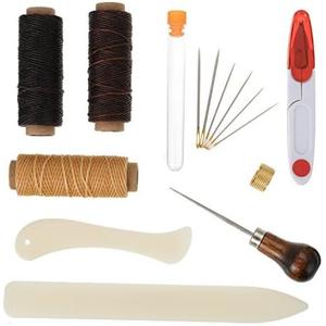 Shappy 15 Pieces Bookbinding Kit Starter Tools Set Bone Folder Paper Creaser, Waxed Thread, Awl, Large-Eye Needles for DIY Bookbinding Crafts and Sewing Supplies