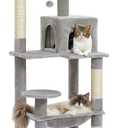 PETEPELA 56.3" Cat Tree for Indoor Cats Large Adult with Hammock, Grey | Super large 20"x16" padded hammock holds cats up to 20 lbs; 4 smooth sisal posts, condo, plush top perch & dangling ball