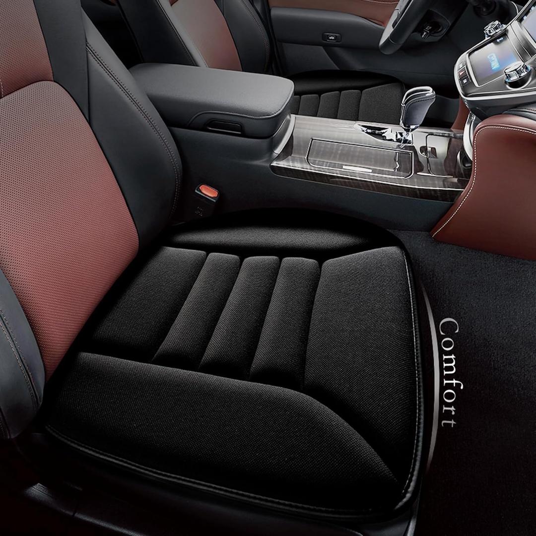 Kingphenix Car Seat Cushion with 1.2inch Comfort Memory Foam, Seat Cushion for Car and Office Chair (Black)