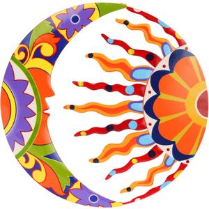 SUNNYPARK Metal Sun and Moon Wall Art Decor, 16" Colorful Handcrafted Mexican Talavera celestial Wall Sculptures Hanging for Indoor Outdoor Living Room, Garden, Patio