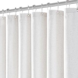 White Linen Shower Curtain for Bathroom Cream Boho Farmhouse Shower Curtains Natural Aesthetic Bath Decor Weighted Cloth Fabric Linen Textured Bath Curtain Liner with Hooks Set, White Linen, 72 Inch