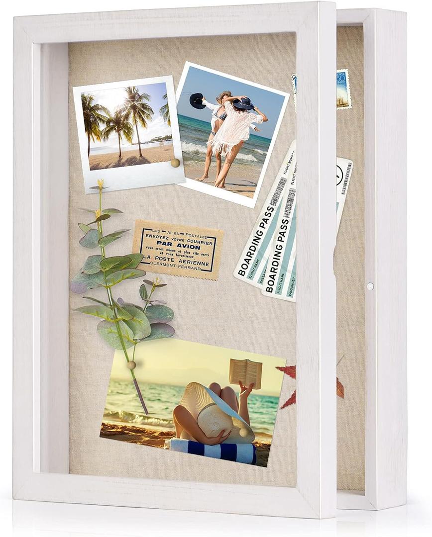 Love-KANKEI Shadow Box Frame 11x14 Shadow Box Display Case with Linen Back Memorabilia Awards Medals Photos Memory Box Gift Rustic White