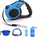 Retractable Dog Leash for Medium & Small Dogs & Cats - 16.5FT Tangle Free Heavy Duty Walking Leash with Anti Slip Handle, Pause & Lock Strong Nylon Tape, Blue