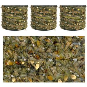 Artisanal Yarn Collection Multifiber Fancy Yarn with Sequins & Shimmering Threads for Knitting Crocheting Crafts DIY, Set of 3 Rolls (Forest Moss)