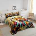 Manfei Cartoon Fox Kids Comforter Set Queen Size,Watercolor Dream Catcher Bedding Set,Boys Girls Room Decor,Cute Wild Animal Rustic Farmhouse Down Comforter,Brown Colorful Duvet Insert,2 Pillowcases