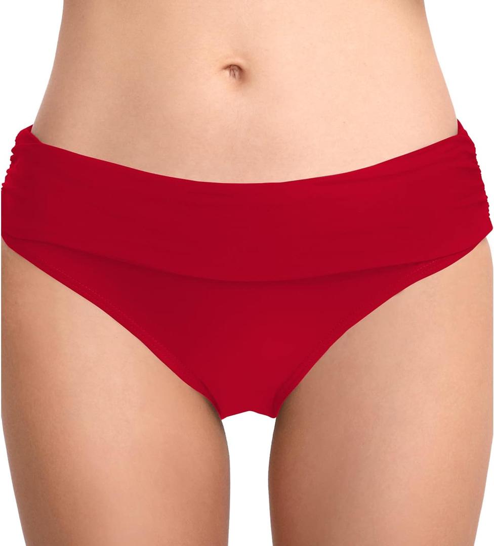 Women's Bathing Suit Bottoms Full Coverage Ruched Bikini Tankini Bottom Swimsuit Brief (Red, XL)