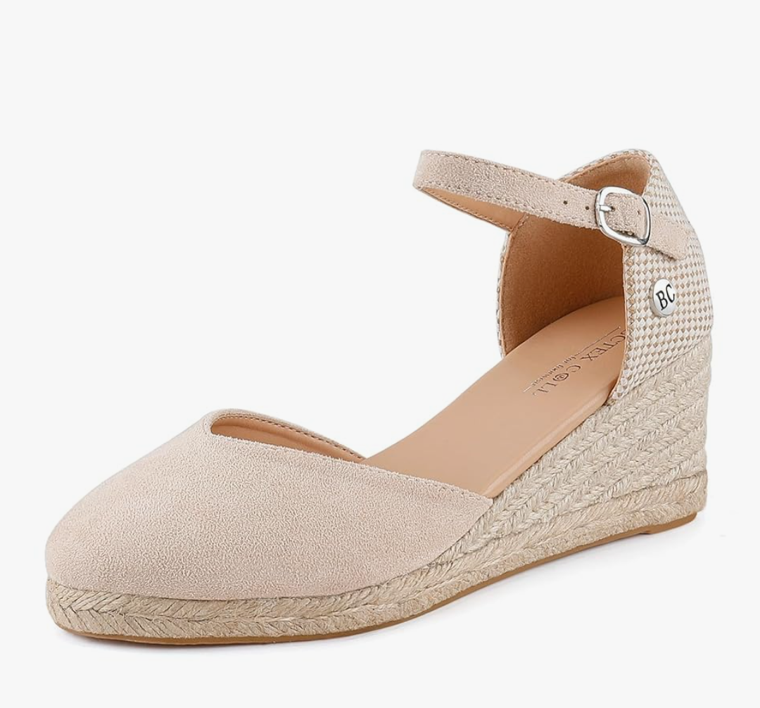 BCTEX COLL Women's Espadrilles Wedge Sandals Ankle Strap Platform Closed Toe Dressy Shoes, Size 6