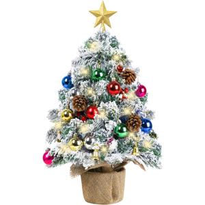 2FT Small Snowy Artificial Mini Christmas Tree with Lights - Table Top Christmas Decorations for Indoor/Outdoor DIY Home Decor & Party Gifts