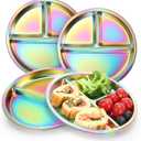 AIEVE Stainless Steel Kids Plates, 4 Pack Round Divided Toddler Plates, Portion Control Plate 9 Inch