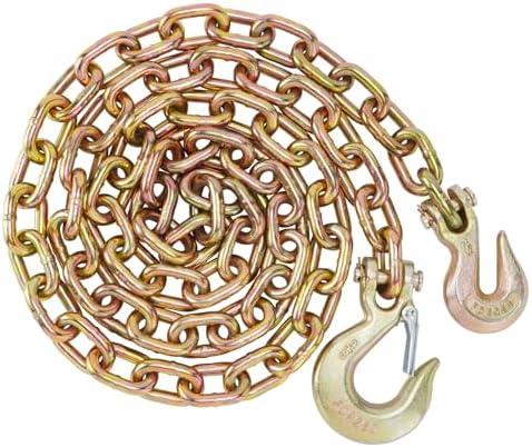 3/8" Binder Chain with Clevis Grab Hooks, 8 FT Trailer Safety Chain, Grade 70 Standard Duty Transport Tow Chain 6,600 Pound Safe Working Load