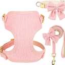 Didog Cute Small Dog Collar Harness & Leash Set, Adjustable Dog Collars and Leashes with Bowtie, Breathable Soft Mesh Padded Dog Vest for Puppies Small Dogs Walking, Pink, S