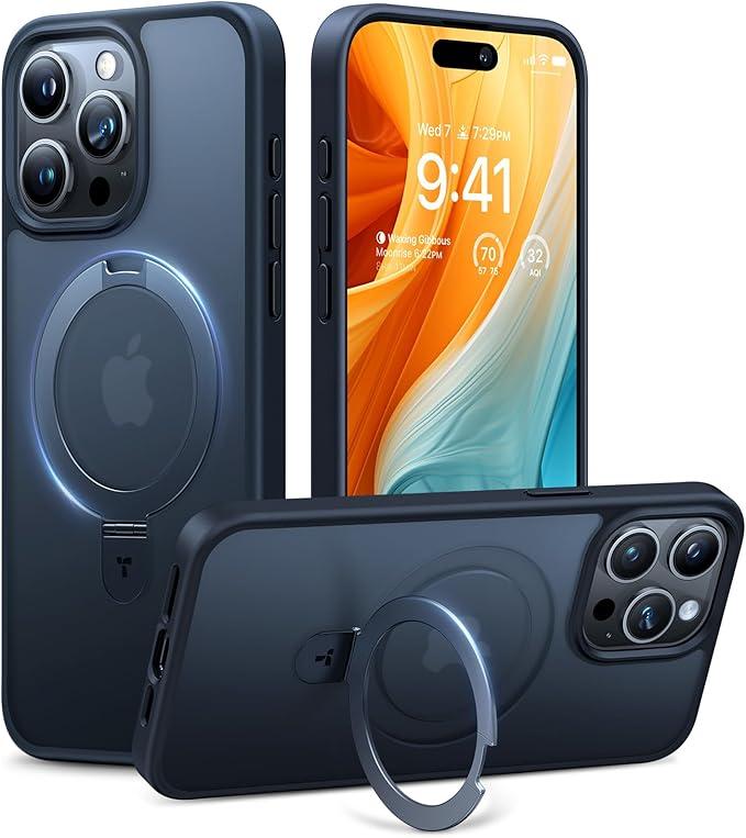 TORRAS UltraMagnetic Stand for iPhone 14 Pro Case, [Compatible with MagSafe] [MilitaryGrade Protection] Stable Flexible Kickstand Ring Holder Translucent Slim AntiScratch, Black, Ostand Series