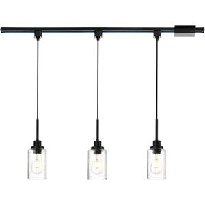 H-Type Track Lighting, 3-Pack Black Pendants Light Fixtures with 40-Inch Track Lighting Rail & H Track Floating Canopy Connector, Dining Room Hanging Light Seeded Glass Shades E26 Bulb Base