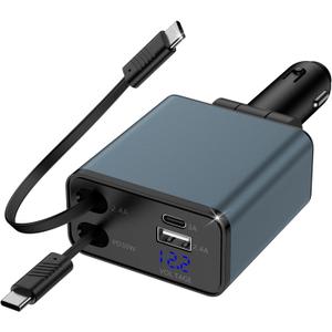 4 in 1 Samsung S26 Retractable Car Charger for Samsung Galaxy S26 Ultra/S26/S26+/S25 FE/A17/A16/A36/A26/S24/S23, 45W Fast Charging Car Charger USB C Cigarette Lighter CarCharger Adapter for iPhone 17