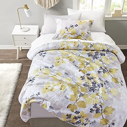 Madison Park Bed in A Bag - Trendy Casual Design Cozy Comforter with Complete Sheet Set with Side Pocket, All Season Cover, Matching Shams, Twin XL, Alexis, Leaf Yellow 6 Piece