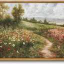 OIQArtOIQ Framed Wall Art Vintage Wall Decor Wildflower Fields Canvas Art Spring Florals Pictures Cottage Paintings Landscape Prints Countryside Artwork For Kitchen Bedroom Living room (8x10 in, Pastoral Pathway)