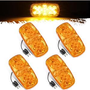 Partsam 4Pcs Upgrade Double Bullseye Amber16LED Marker Lights with Reflector Cup, Side Marker Clearance Lights with Bullet Connectors for Trailer Truck RV Camper Motorhome, 12V