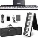 AiJoy 88-Key Piano Keyboard Portable Folding Piano with Semi-Weighted Keyboard, USB-MIDI, Sustain Pedal and Stand, Electric Keyboard Piano for Beginners, Black